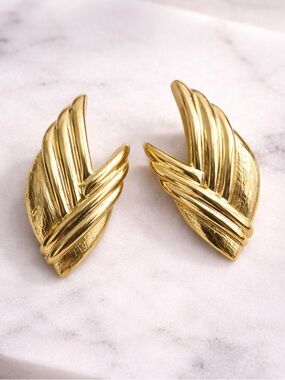 Vintage Givenchy Gold Tone Leaf Statement Earrings
